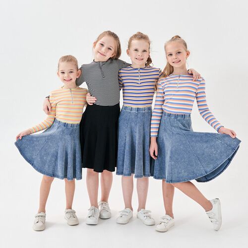 kids girl spring summer srechy striped half zipper tee with