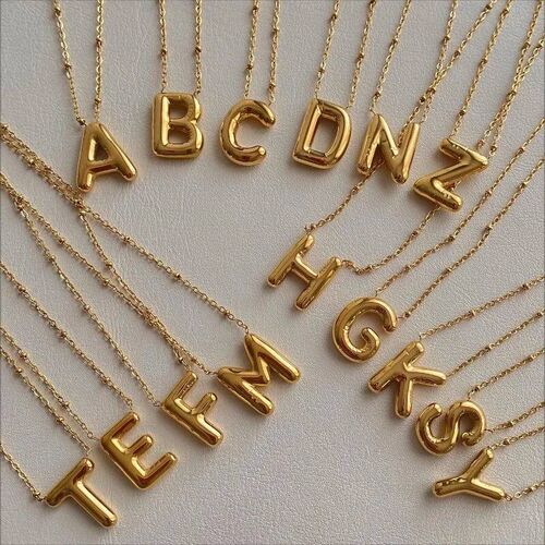Smooth Stainless Steel Bubble letter Initial Pendant Chunky