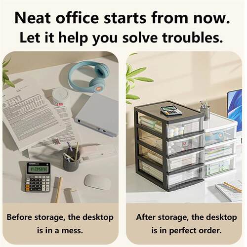 Clear Desktop Storage Box with Drawer Heightened Table Organ