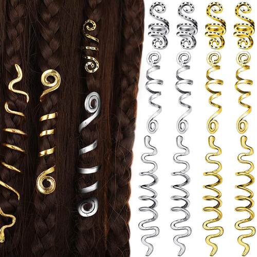 12Pc Vintage Viking Spiral Braids Dreadlock Beard Beads Cuff