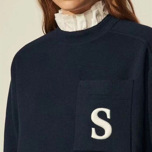 2023 New French Patchwork Ruffle Neck Knitted Pullover Women