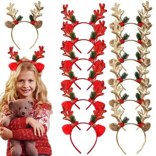 Reindeer Sequins Headbands Clips Ears Hair Antlers Christmas