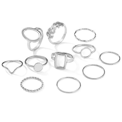 跨境关节戒指 new geometric leaf rings set female joint ring