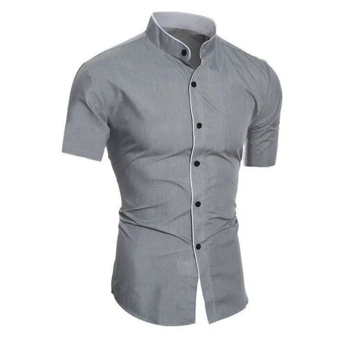 New mens solid color casual commuting short sleeved shirt