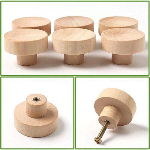 Round Wooden Cabinet Knobs Unfinished Wood cupboard Furnitur