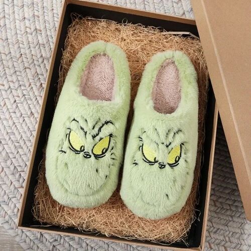 Women Plush Slippers Christmas Autumn Winter Warm Funny Gree