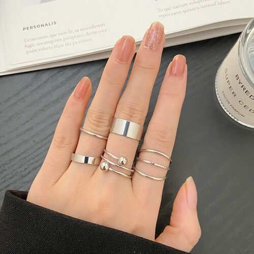 Black Color Set Rings For Women Men Punk Style  Simple Metal
