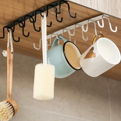 1PC Hole-free Kitchen Hook Rack, Iron Double-row Hook Hangin