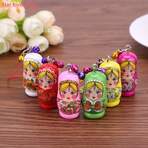 12pcs/lot Wooden Russian Matryoshka Doll Fashion Keychain Pe