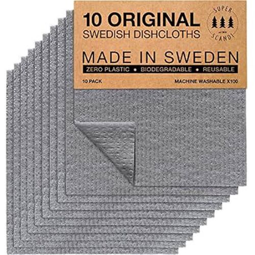 SUPERSCANDI Swedish Dishcloths for Kitchen Grey 10 Pack R