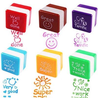 6pcs English Teachers Encourage Stamp Self-Inking Kids Drawi