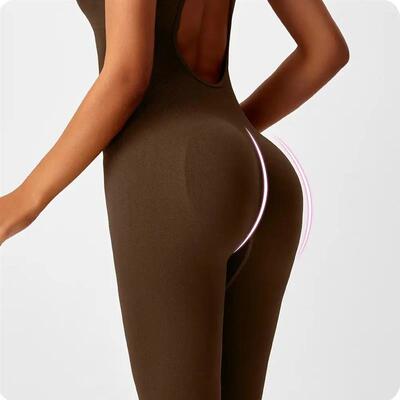 Seamless Peach Booty One-Piece Yoga Bodysuit - V-Back Tummy