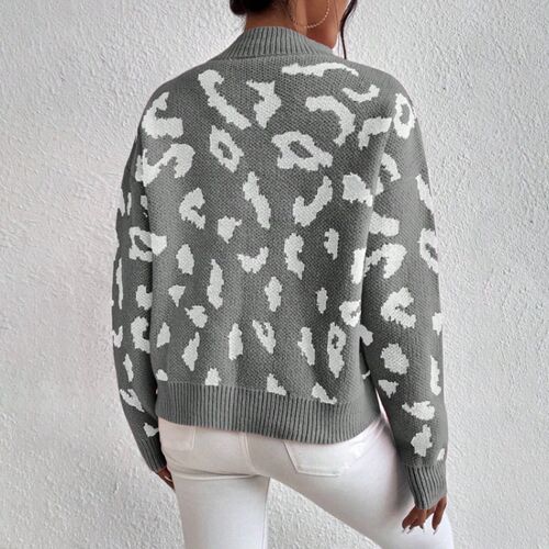Womens Sweater Fashion Turtleneck Knit Elegant Leopard Jacq