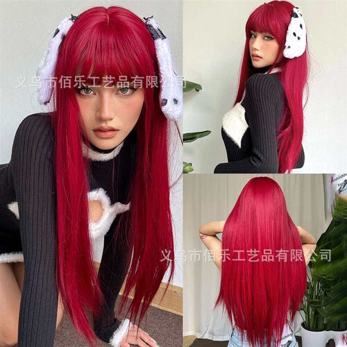 Christmas Halloween red long wig female head cover rose net