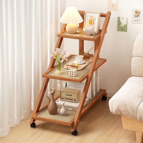 Wooden coffee table living room movable storage rack small