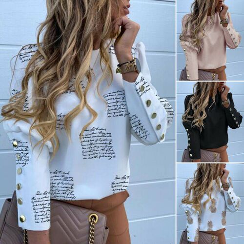 Fashion Work Wear Women Blouses Long Sleeve Back Metal Butto