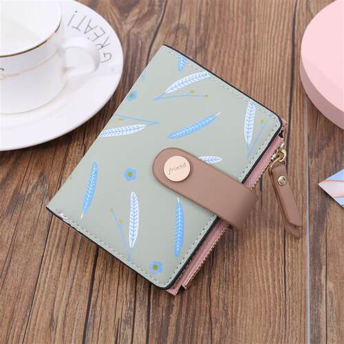 Short Wallet Women Leaf Print Soft PU Leather Ladies Clutch