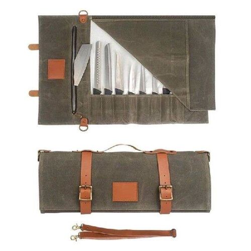 Multifunctional Canvas Chefs Tool Roll Bag Portable Kitchen