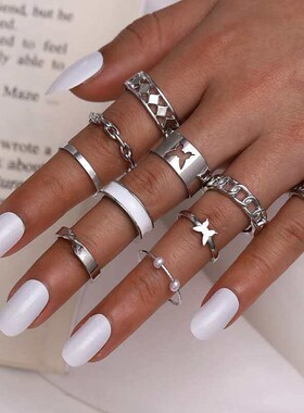 Ring Fashion Pearl Opening Butterfly Drop Oil Ten Piece Ring