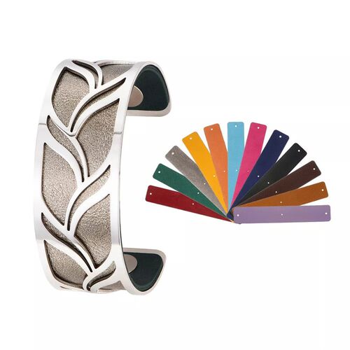 Koaem Luxury Stainless Steel Cuff Bangle Interchangable Leat