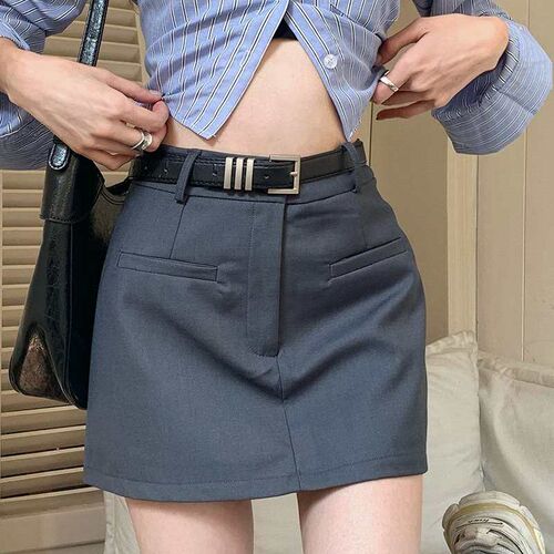 Hot Girl Half Skirt Womens Summer New Grey Suit Skirt High