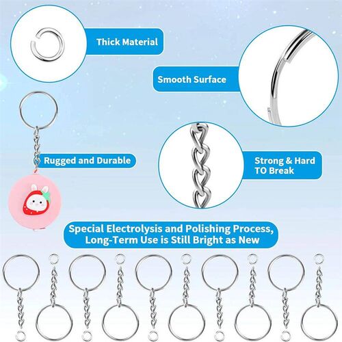 50PCS Stainle Steel Metal Blank Keyring Keychain Split Ring