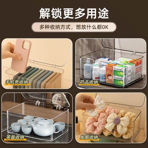 PET Clear Storage Box with Lid, Dust-proof Clutter Organizer