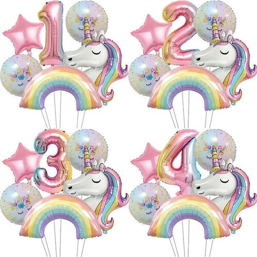 Rainbow Unicorn Aluminum Balloon 32inch Gradient Number Ball