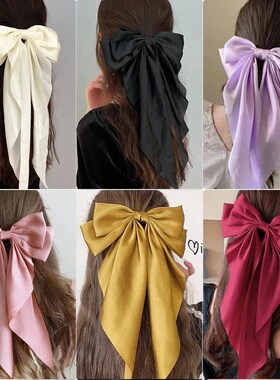Elegant Bow Ribbon Hair Clip for Women Fashion Solid Satin S