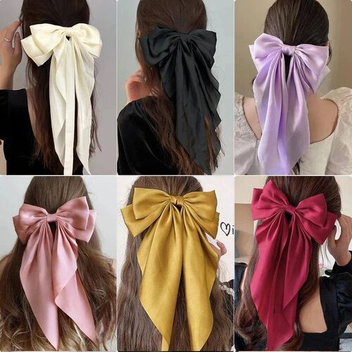Elegant Bow Ribbon Hair Clip for Women Fashion Solid Satin S