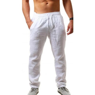 Straight Pants Loose Cotton Linen Pants Mens Breathable Sol