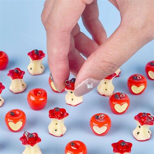 10pcs 3D Red  Core Resin Charms Simulation Fruit Small Penda