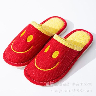 Flax Cotton Slippers for Winter Home Couple Indoor Wooden Fl