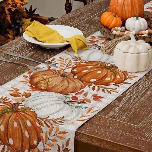 Fall Harvest Table Runner Pumpkin Pattern Thanksgiving