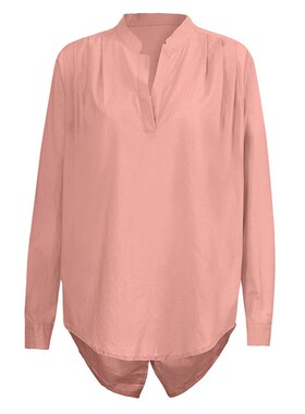 Blouse Women Fashion Solid Color Long Sleeve Pleated Back Sl