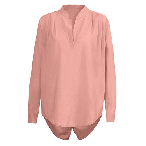 Blouse Women Fashion Solid Color Long Sleeve Pleated Back Sl