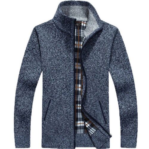 Winter Thick Mens Knitted Sweater Coat Off White Long Sleev