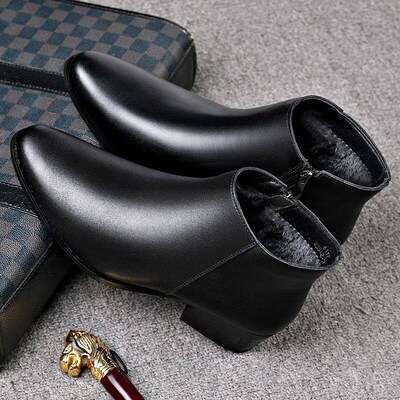British Business Leather Boots for Men High Heels Pointed To