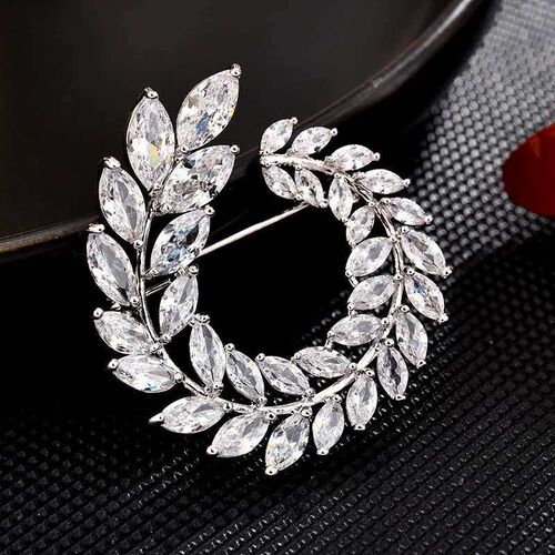 Fashion inlaid zircon leaf brooch high-end olive branch cors