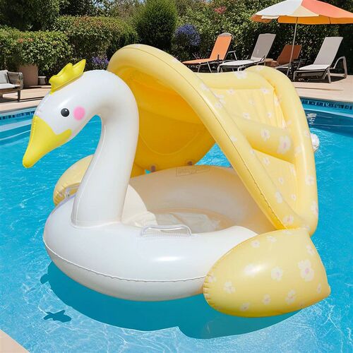 1PC upgraded Cream Swan Canopy Pool Floats Summer Swim Ring,
