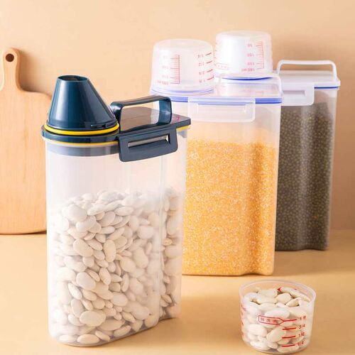 Household Rice Bucket Transparent Square Grain Tank with Sca