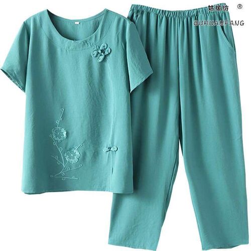 Middle-aged m summer cotton silk suit thin embroidered grand
