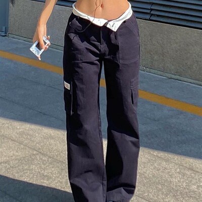 Casual Cargo Pants Women Straight High Waist Baggy Pants Fas