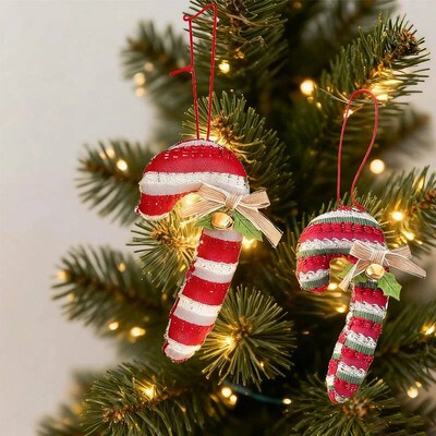Walking Stick Cartoon Christmas Tree Decor Fabric Candy Bow