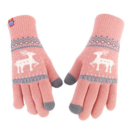 1 Pair Touch Screen Gloves Christmas Knitted Women Warm Full