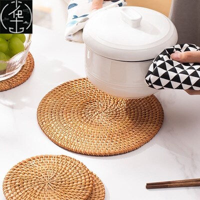 Weaving water hyacinth straw woven round mat dining table he