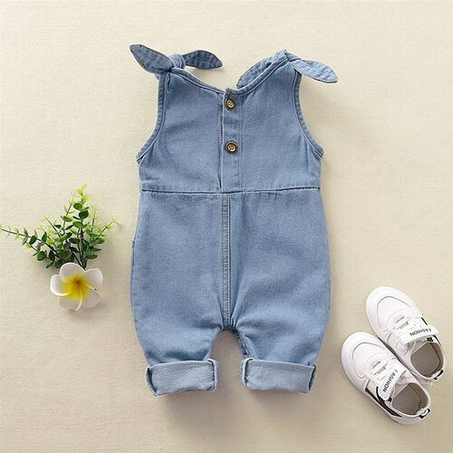 Newborn Baby Girl and Boy Romper Denim Solid Tether Sling Bu