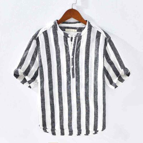 1804 mens short-sleeved shirt literary fresh pullover loose