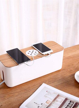 Wooden Cable Storage Box Power Line Storage Case Dustproof C