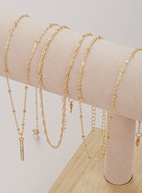 necklaces women时尚多层叠戴项链项链女满钻小坚条吊坠锁骨链